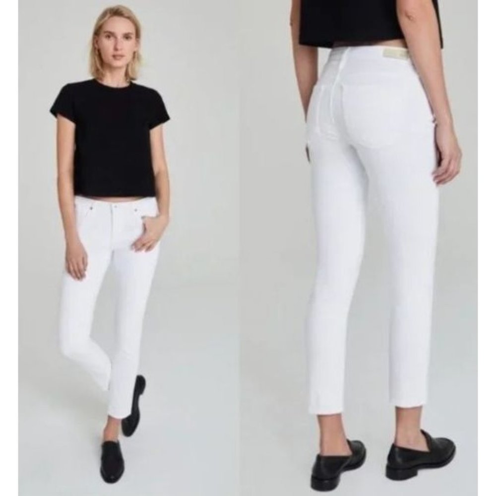 AG Adriano Goldschmied The Prima‎ Ankle Pintucked White Jeans Womens 29R $215